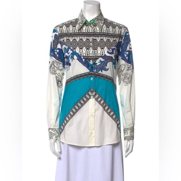 ETRO Printed Long Sleeve Button-Up Top - Picture 1 of 9